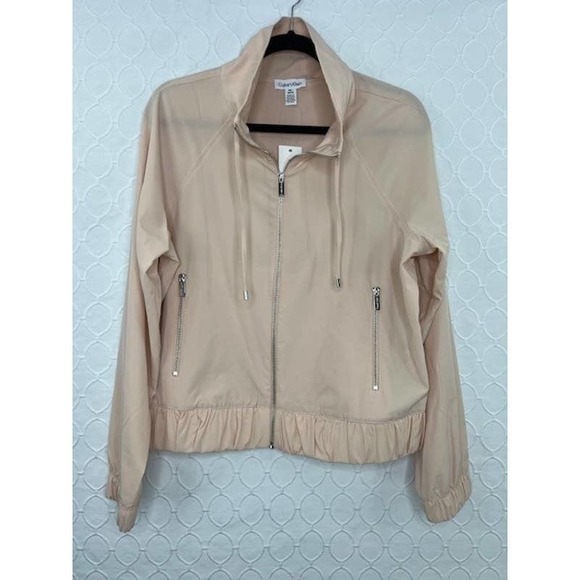 Calvin Klein Womens Bomber Jacket Lightweight Full Zip Blush Size Medium NWT - Picture 1 of 4
